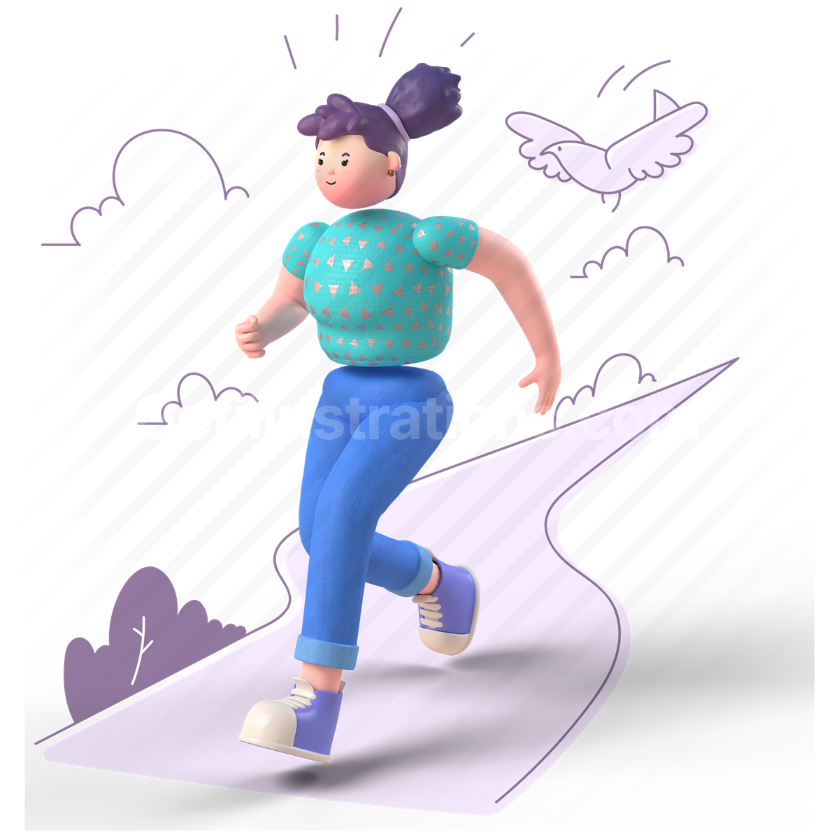 woman, run, walk, activity, destination, 3d, people, outdoors, park